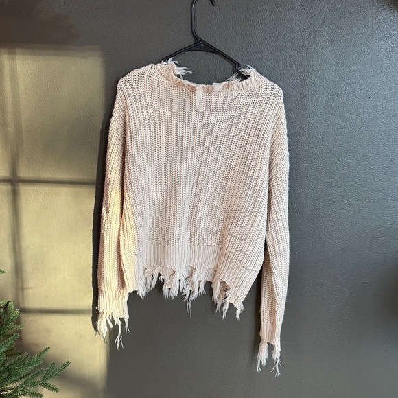 Windsor Distressed Cream V-Neck Sweater - Picture 3 of 3